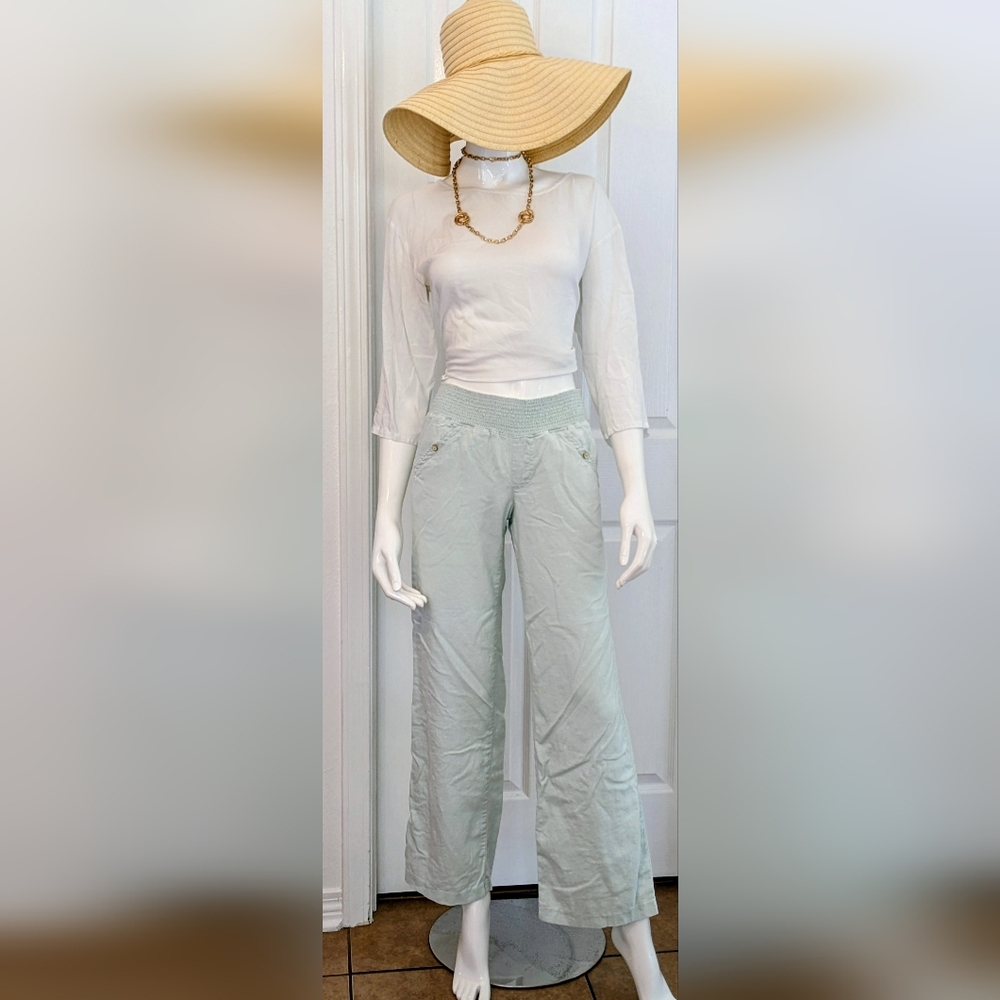 Jolt Mint Green, Linen Blend Textured Pants, Size 0